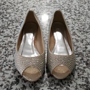 David's Bridal champagne flats